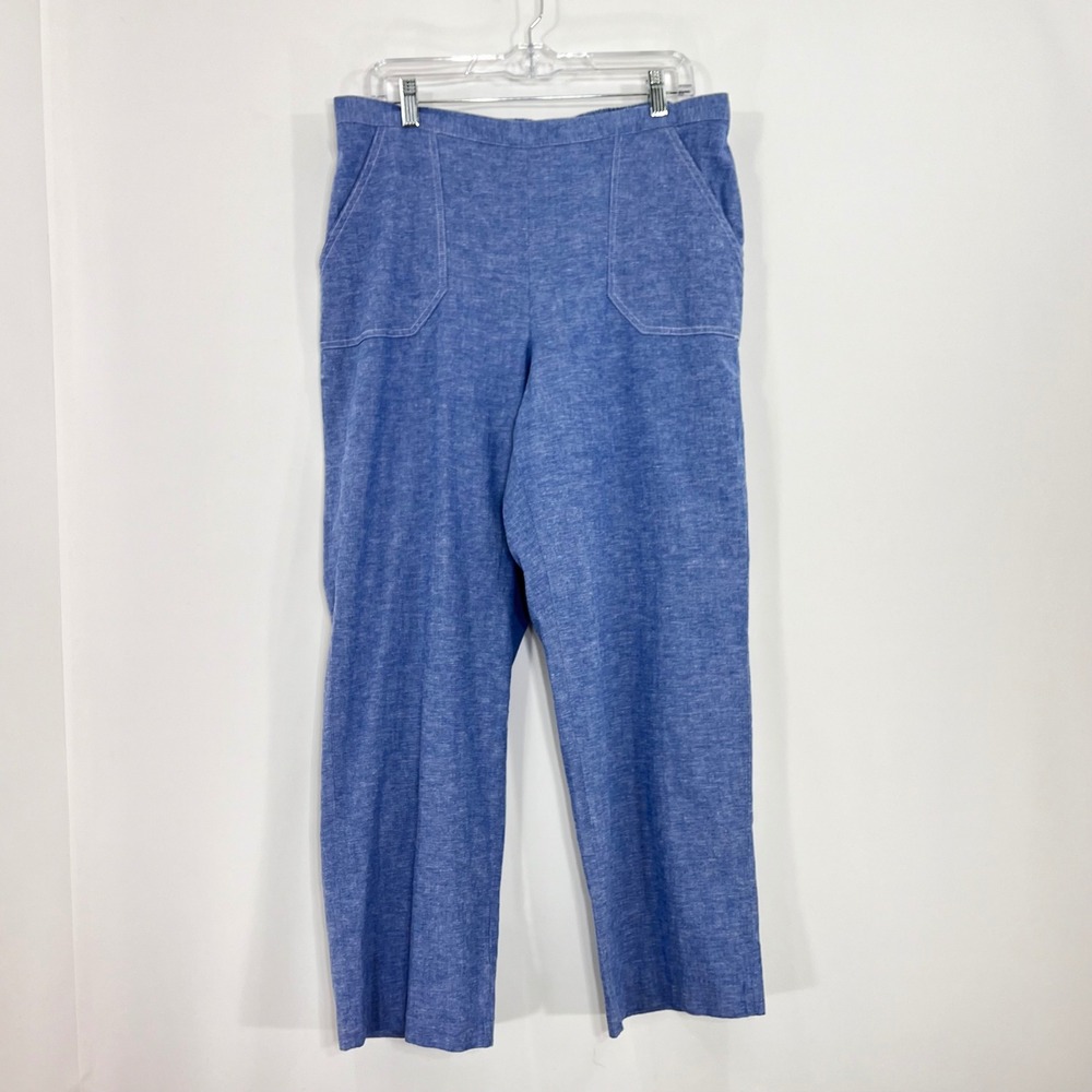 Alfred Dunner Blue Cotton Linen Blend Pull On Straight Leg Pants Women 18